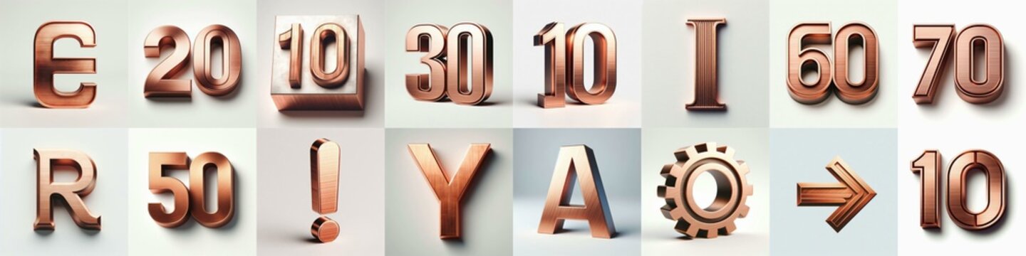 Brushed Copper metal Lettering Typeface. AI generated illustration