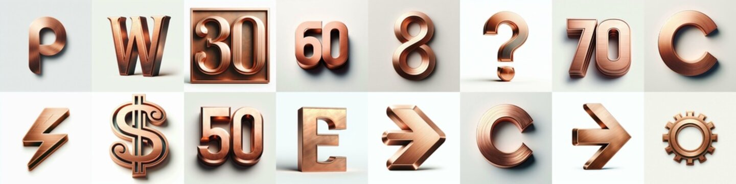 Brushed Copper metal Lettering Typeface. AI generated illustration