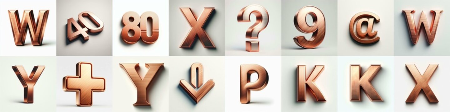 Brushed Copper metal Lettering Typeface. AI generated illustration
