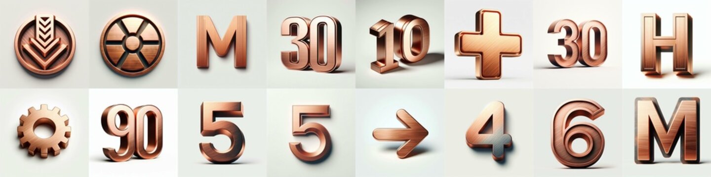 Brushed Copper metal Lettering Typeface. AI generated illustration