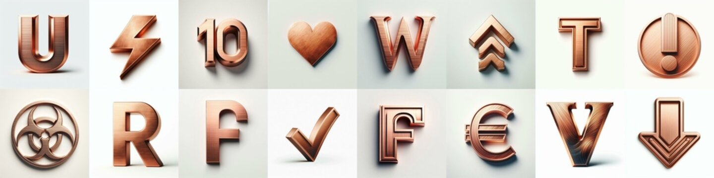 Brushed Copper metal Lettering Typeface. AI generated illustration