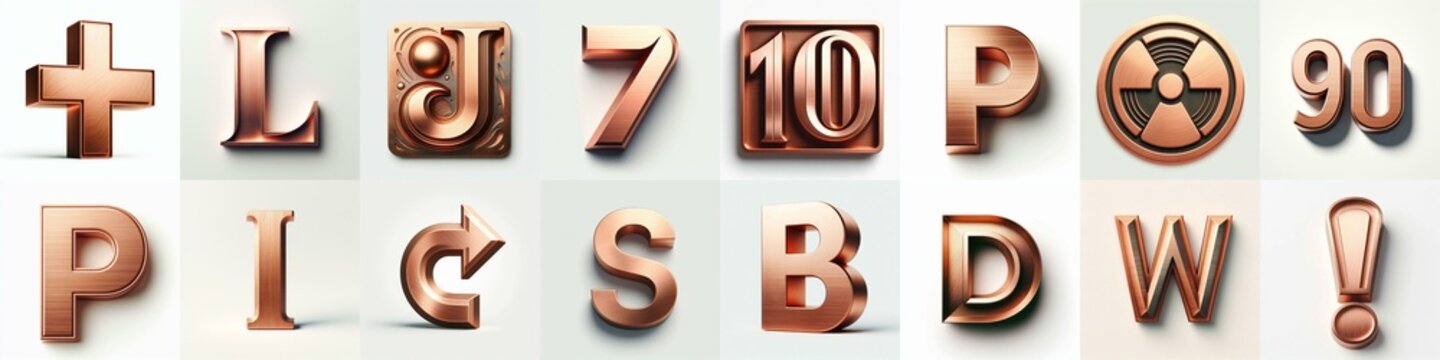 Brushed Copper metal Lettering Typeface. AI generated illustration