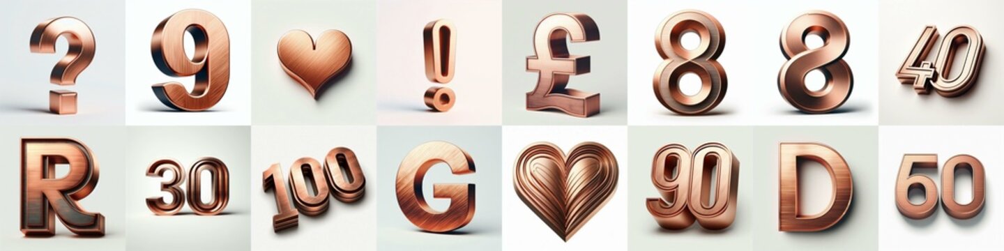 Brushed Copper metal Lettering Typeface. AI generated illustration