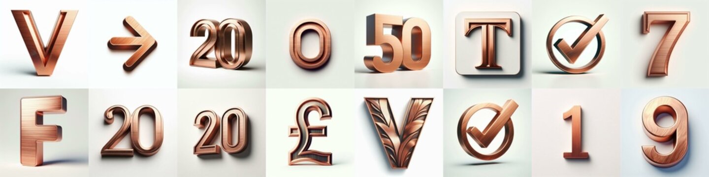 Brushed Copper metal Lettering Typeface. AI generated illustration