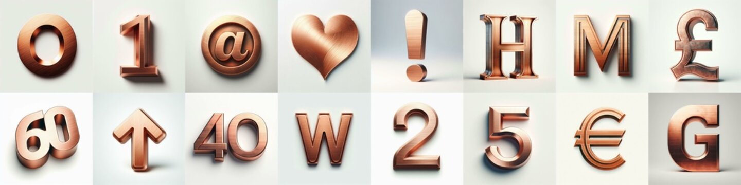 Brushed Copper metal Lettering Typeface. AI generated illustration