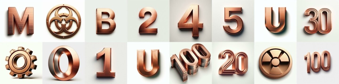 Brushed Copper metal Lettering Typeface. AI generated illustration