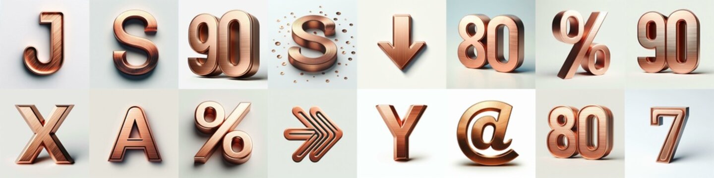 Brushed Copper metal Lettering Typeface. AI generated illustration