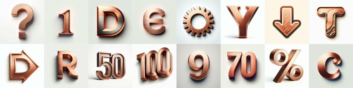 Brushed Copper metal Lettering Typeface. AI generated illustration