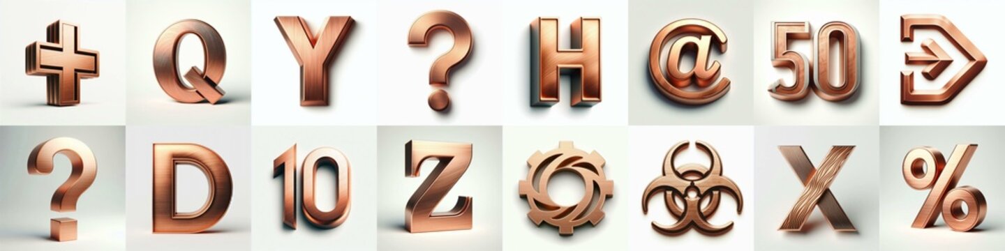 Brushed Copper metal Lettering Typeface. AI generated illustration