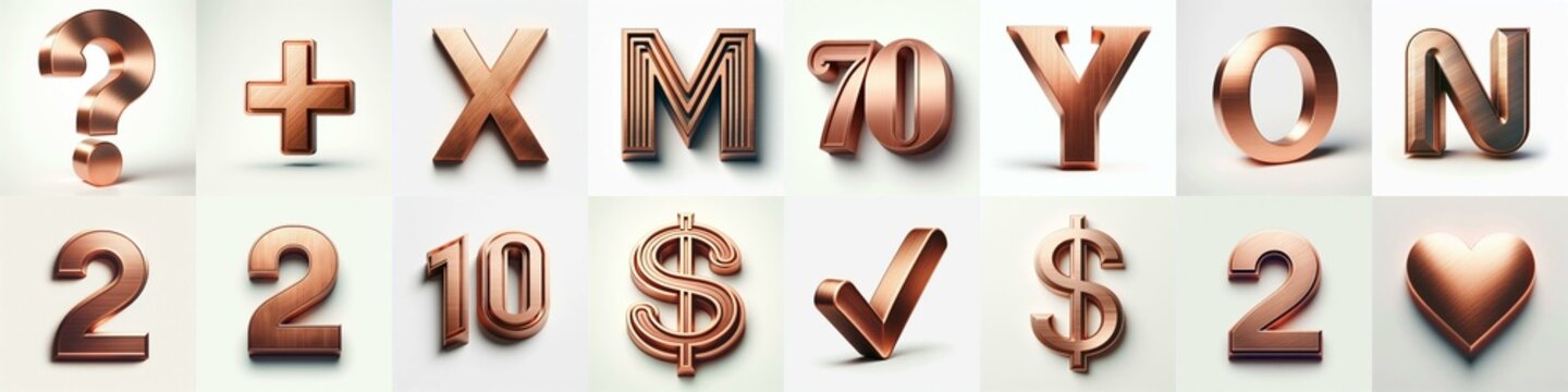 Brushed Copper metal Lettering Typeface. AI generated illustration