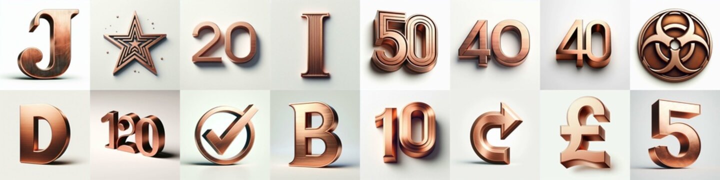 Brushed Copper metal Lettering Typeface. AI generated illustration