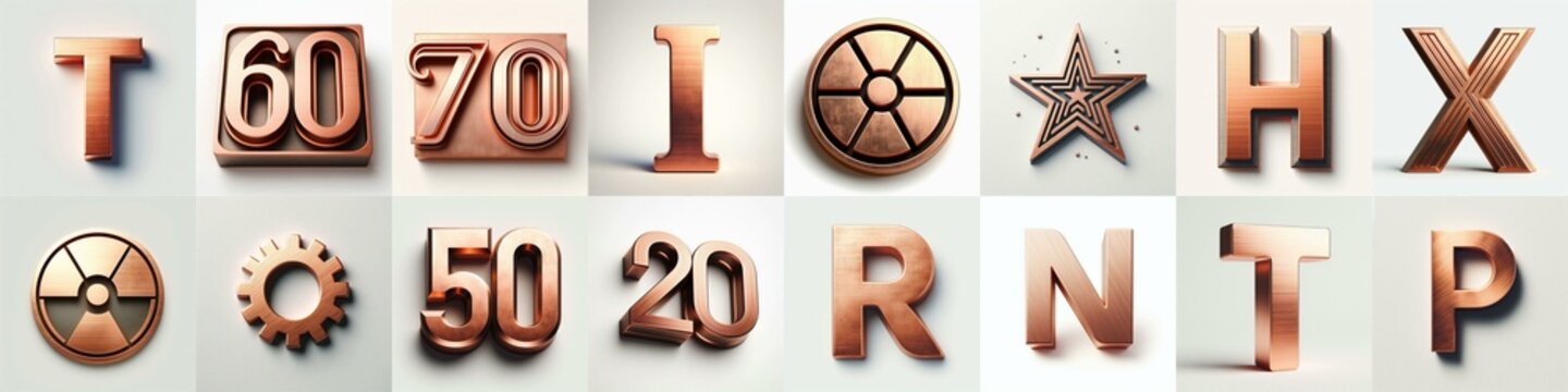 Brushed Copper metal Lettering Typeface. AI generated illustration