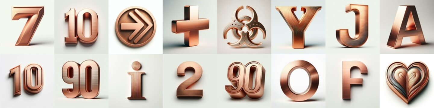 Brushed Copper metal Lettering Typeface. AI generated illustration