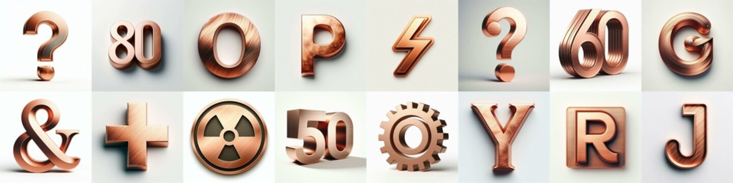 Brushed Copper metal Lettering Typeface. AI generated illustration
