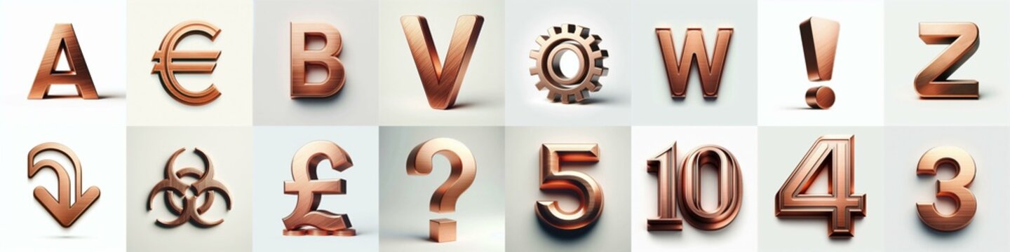 Brushed Copper metal Lettering Typeface. AI generated illustration