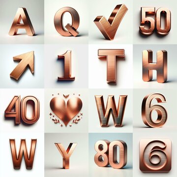 Brushed Copper metal Lettering Typeface. AI generated illustration