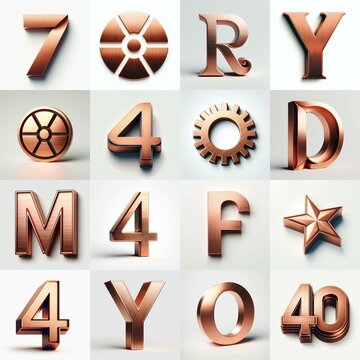 Brushed Copper metal Lettering Typeface. AI generated illustration