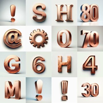 Brushed Copper metal Lettering Typeface. AI generated illustration