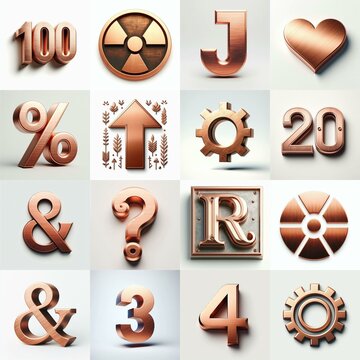 Brushed Copper metal Lettering Typeface. AI generated illustration