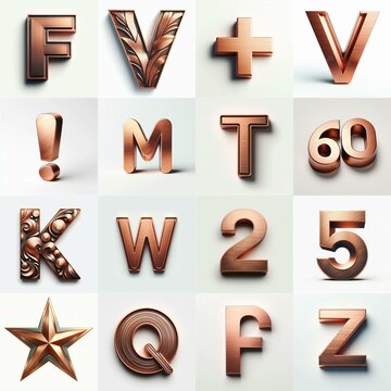 Brushed Copper metal Lettering Typeface. AI generated illustration