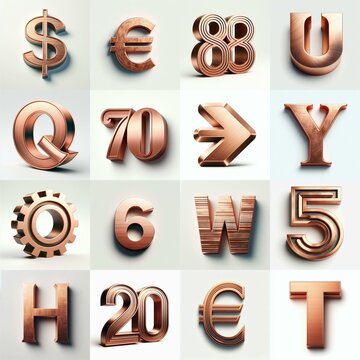 Brushed Copper metal Lettering Typeface. AI generated illustration