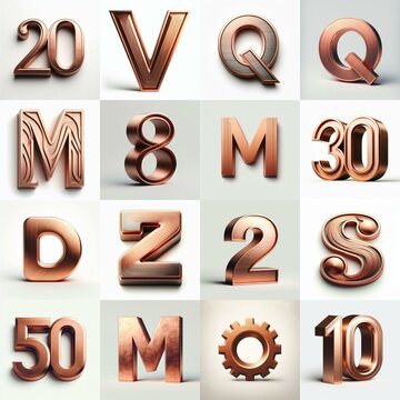 Brushed Copper metal Lettering Typeface. AI generated illustration