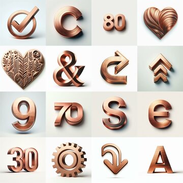 Brushed Copper metal Lettering Typeface. AI generated illustration