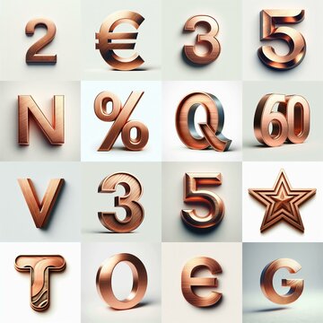 Brushed Copper metal Lettering Typeface. AI generated illustration