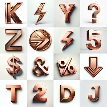 Brushed Copper metal Lettering Typeface. AI generated illustration
