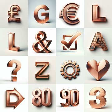 Brushed Copper metal Lettering Typeface. AI generated illustration