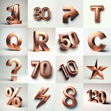 Brushed Copper metal Lettering Typeface. AI generated illustration