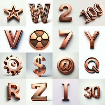Brushed Copper metal Lettering Typeface. AI generated illustration