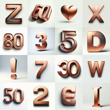 Brushed Copper metal Lettering Typeface. AI generated illustration