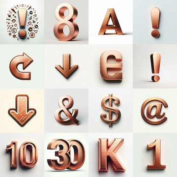 Brushed Copper metal Lettering Typeface. AI generated illustration