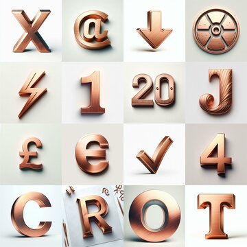 Brushed Copper metal Lettering Typeface. AI generated illustration