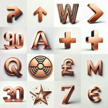 Brushed Copper metal Lettering Typeface. AI generated illustration