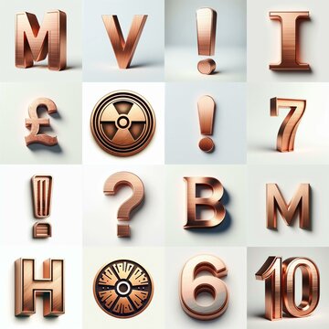 Brushed Copper metal Lettering Typeface. AI generated illustration
