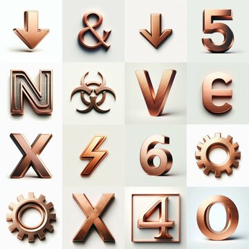 Brushed Copper metal Lettering Typeface. AI generated illustration