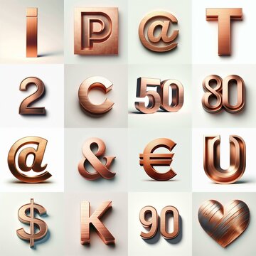 Brushed Copper metal Lettering Typeface. AI generated illustration
