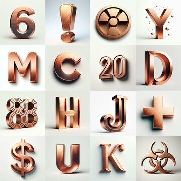 Brushed Copper metal Lettering Typeface. AI generated illustration