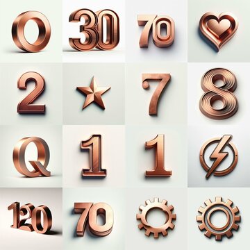 Brushed Copper metal Lettering Typeface. AI generated illustration
