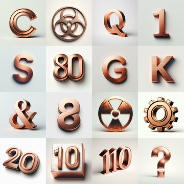 Brushed Copper metal Lettering Typeface. AI generated illustration