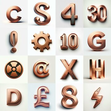 Brushed Copper metal Lettering Typeface. AI generated illustration