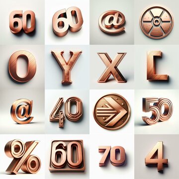 Brushed Copper metal Lettering Typeface. AI generated illustration