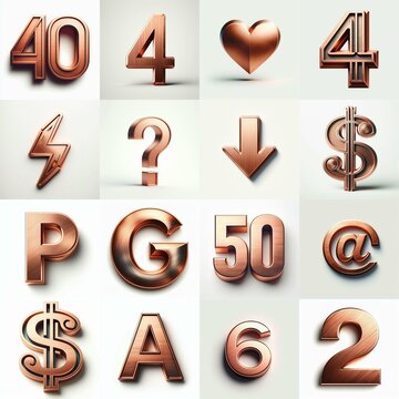 Brushed Copper metal Lettering Typeface. AI generated illustration