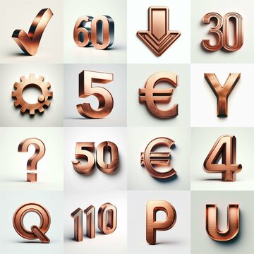 Brushed Copper metal Lettering Typeface. AI generated illustration