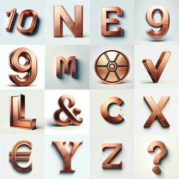 Brushed Copper metal Lettering Typeface. AI generated illustration