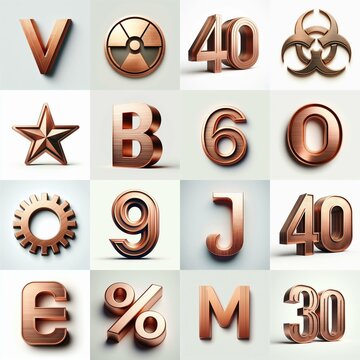Brushed Copper metal Lettering Typeface. AI generated illustration