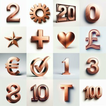 Brushed Copper metal Lettering Typeface. AI generated illustration