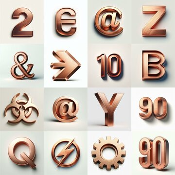 Brushed Copper metal Lettering Typeface. AI generated illustration